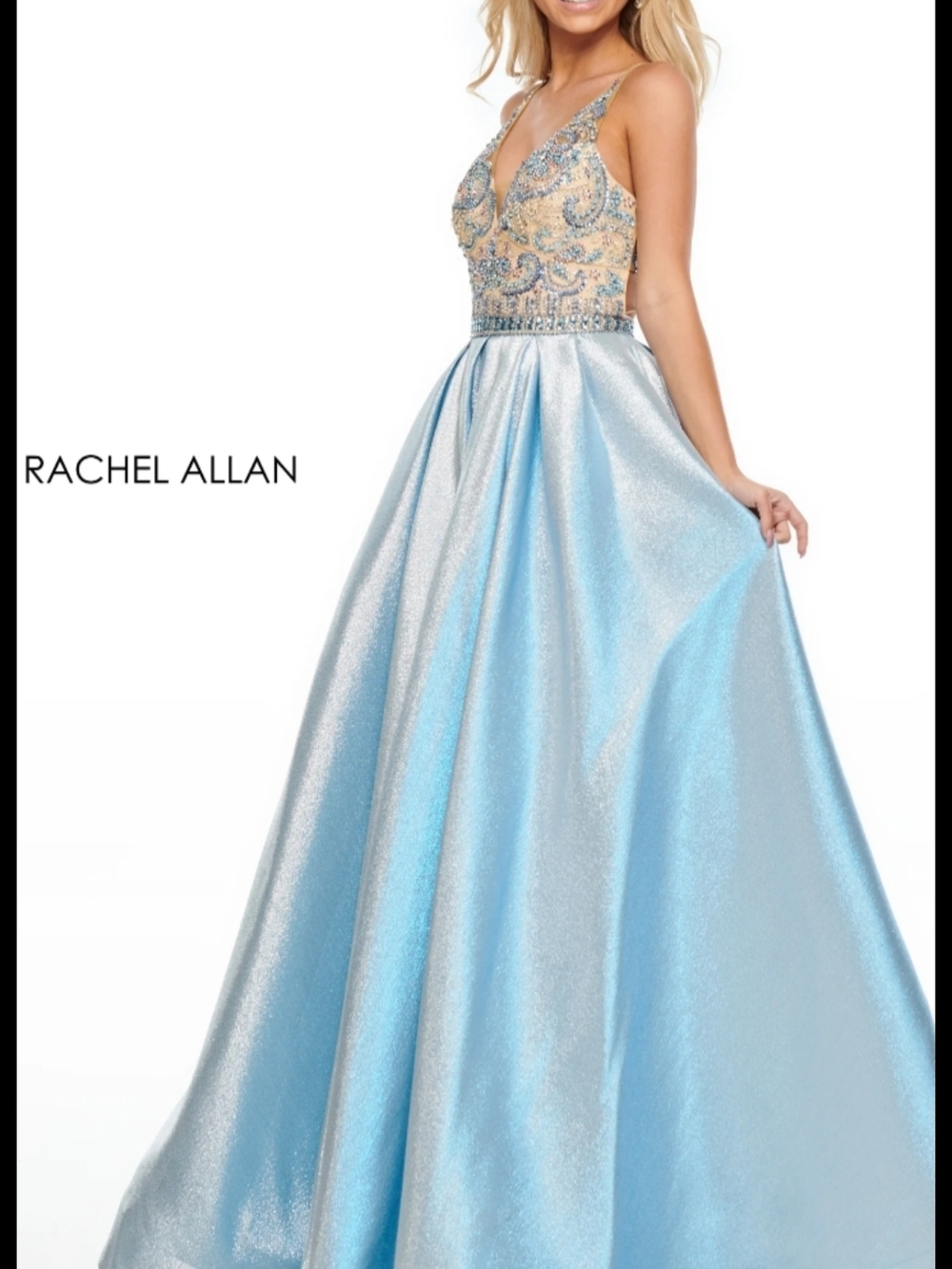 Rachel Allan Light Blue Beaded Ball Gown - Picture 2 of 16
